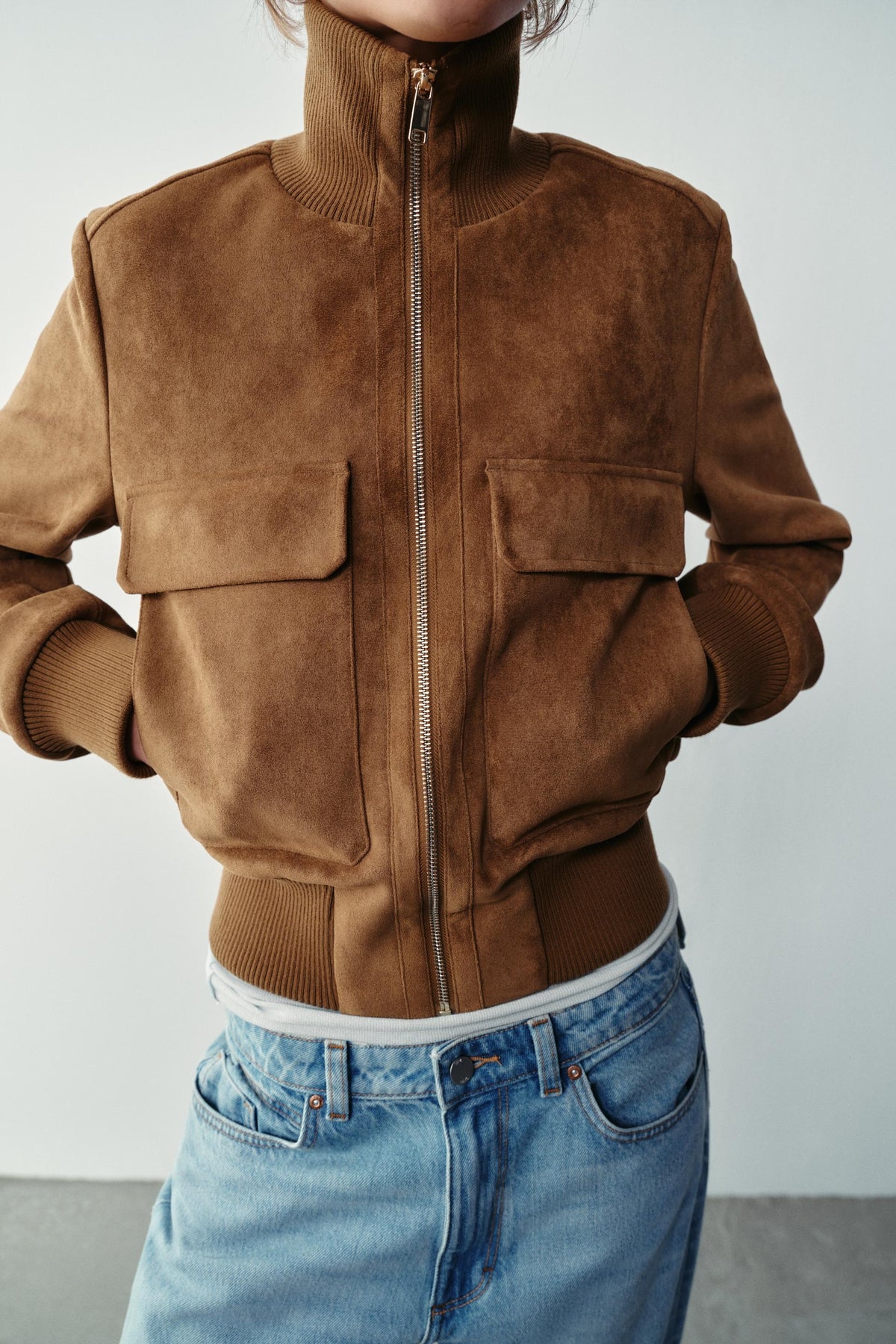 Bailara — Camille Faux Suede Bomber.