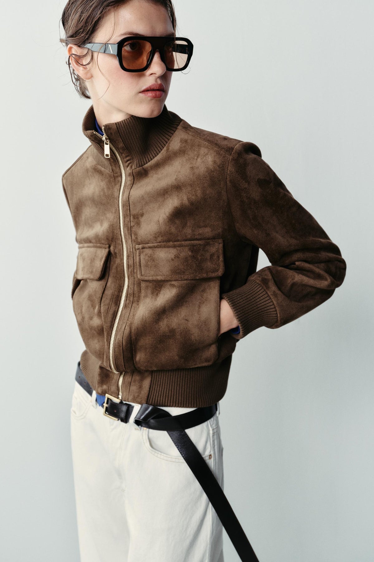 Bailara — Camille Faux Suede Bomber.