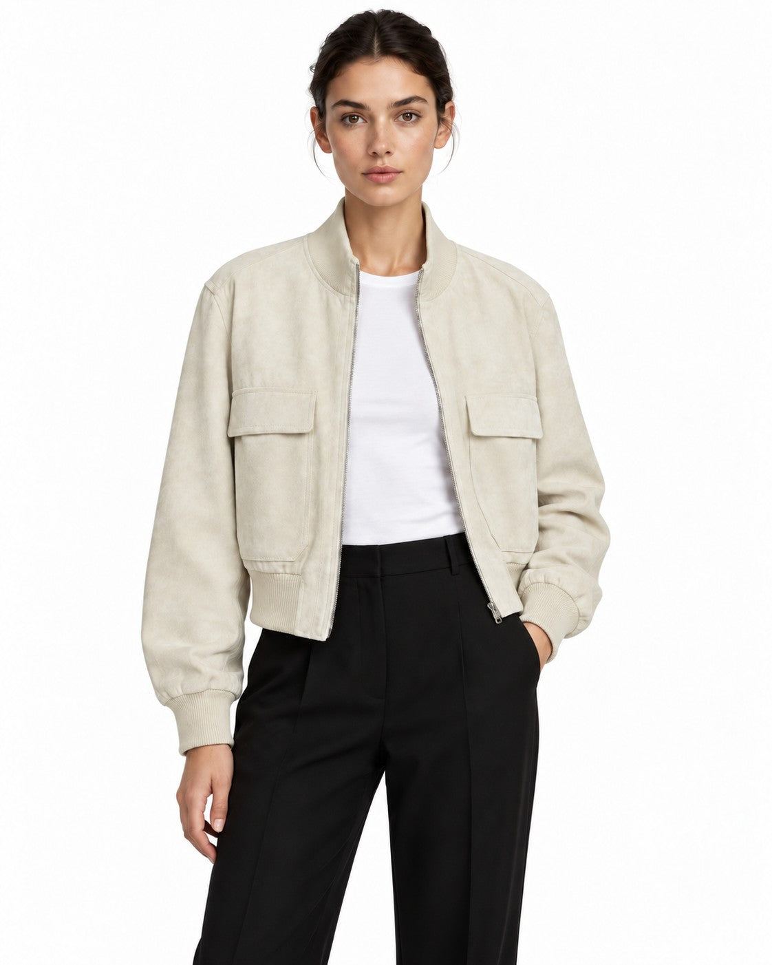 Bailara — Camille Faux Suede Bomber.