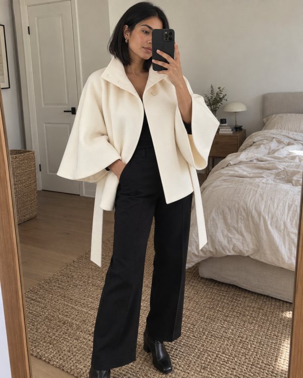 Beige Margot cape coat styling preview