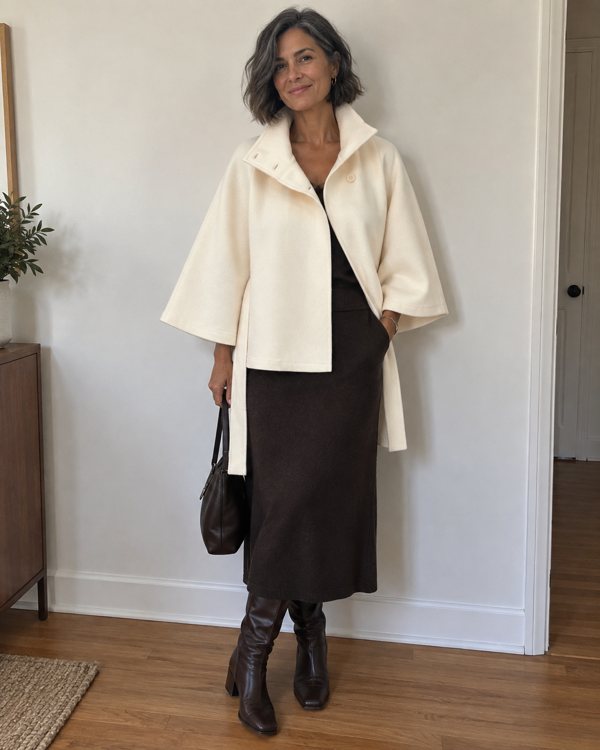 Beige Margot cape coat styling preview
