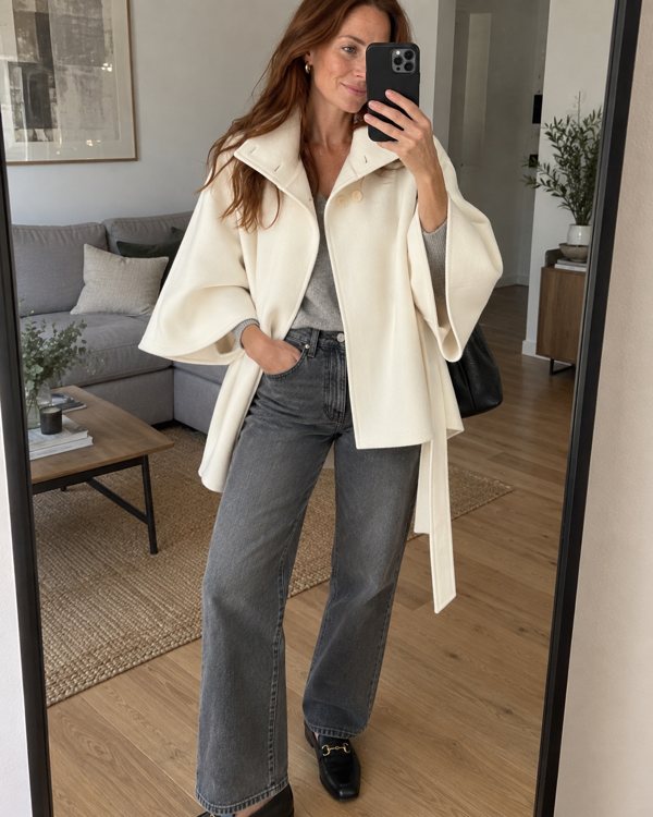 Beige Margot cape coat styling preview