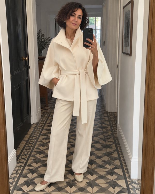 Beige Margot cape coat styling preview