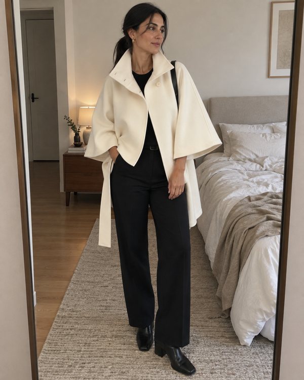 Beige Margot cape coat styling preview
