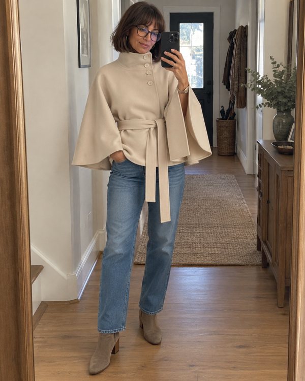 Beige Margot cape coat styling preview