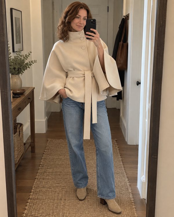 Beige Margot cape coat styling preview